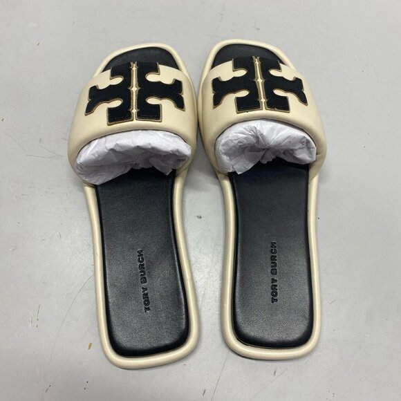 NEW TORY BURCH Women's Double T Sport Slide Sandal – Cream/Black/Gold – Size 7.5 - Picture 10 of 10